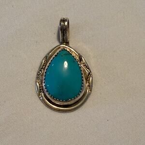 Vintage - 1960's - Sterling Silver - Turquoise - Southwestern - Teardrop Pendant